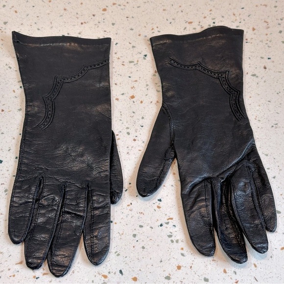 Vintage Carson Pirie Scott & Co. Italian Black Leather Gloves Size 7 - Picture 3 of 15